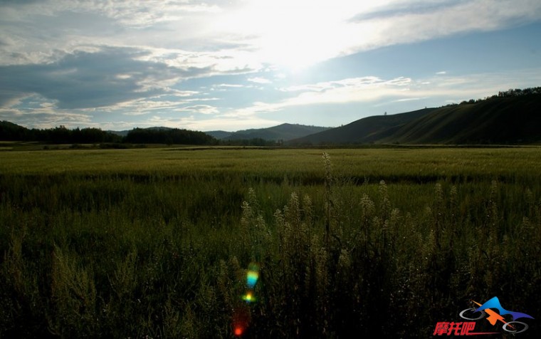 太阳落山前的草原景色